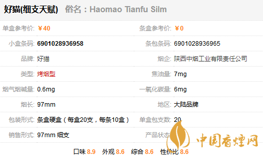 好貓細(xì)支天賦香煙價格表圖 好貓細(xì)支天賦香煙多少錢一包