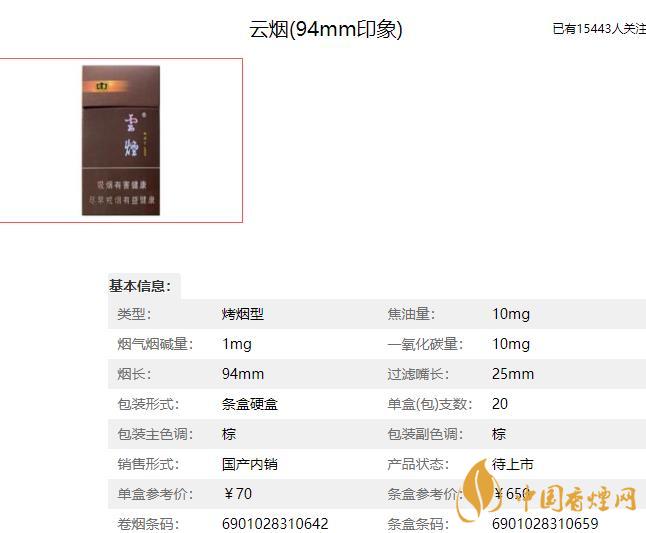 云煙94mm印象多少錢(qián) 云煙94mm印象香煙價(jià)格表2021
